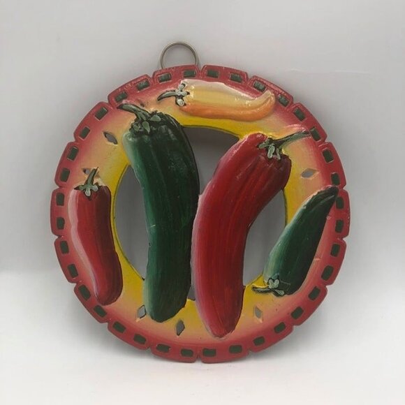 Vintage Chili Hot Pepper Metal Round Trivet Hot Pad Pot Holder Kitchen Décor - Picture 3 of 7